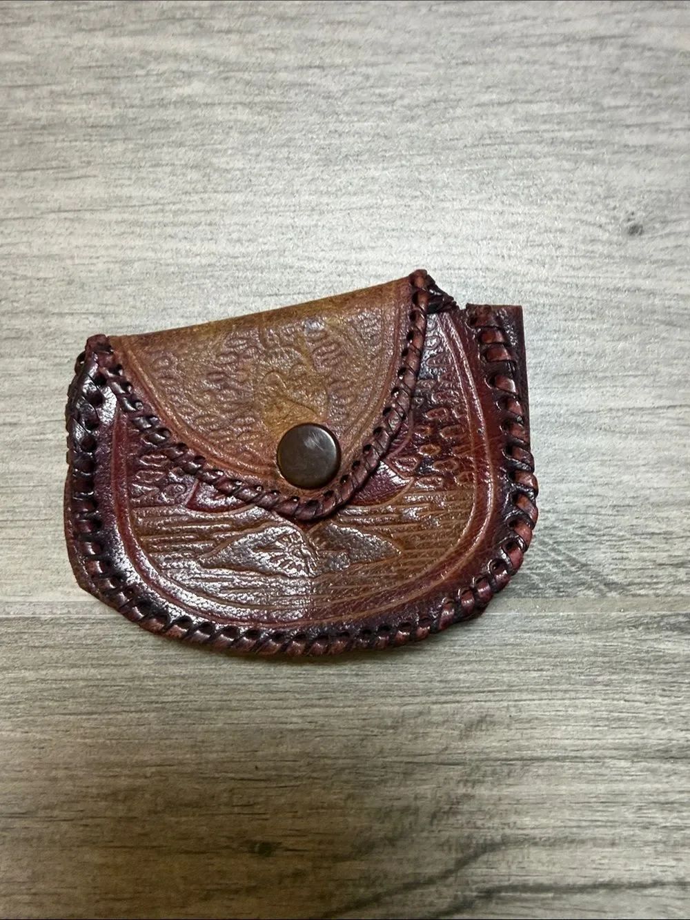 Hand-Tooled Leather Coin Pouch with Braided Edge Made in India